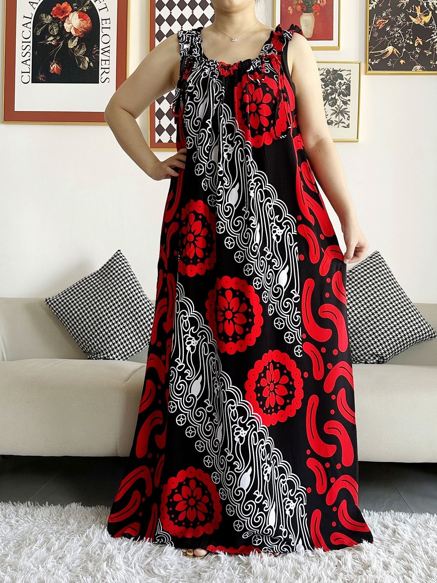 Dashiki Maxi Elegance: Sleeveless Cotton Summer Dress with Matching Scar - Flexi Africa - Free Delivery Worldwide
