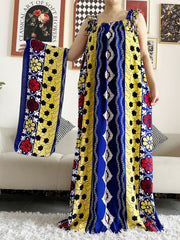 Dashiki Maxi Elegance: Sleeveless Cotton Summer Dress with Matching Scar - Flexi Africa - Free Delivery Worldwide