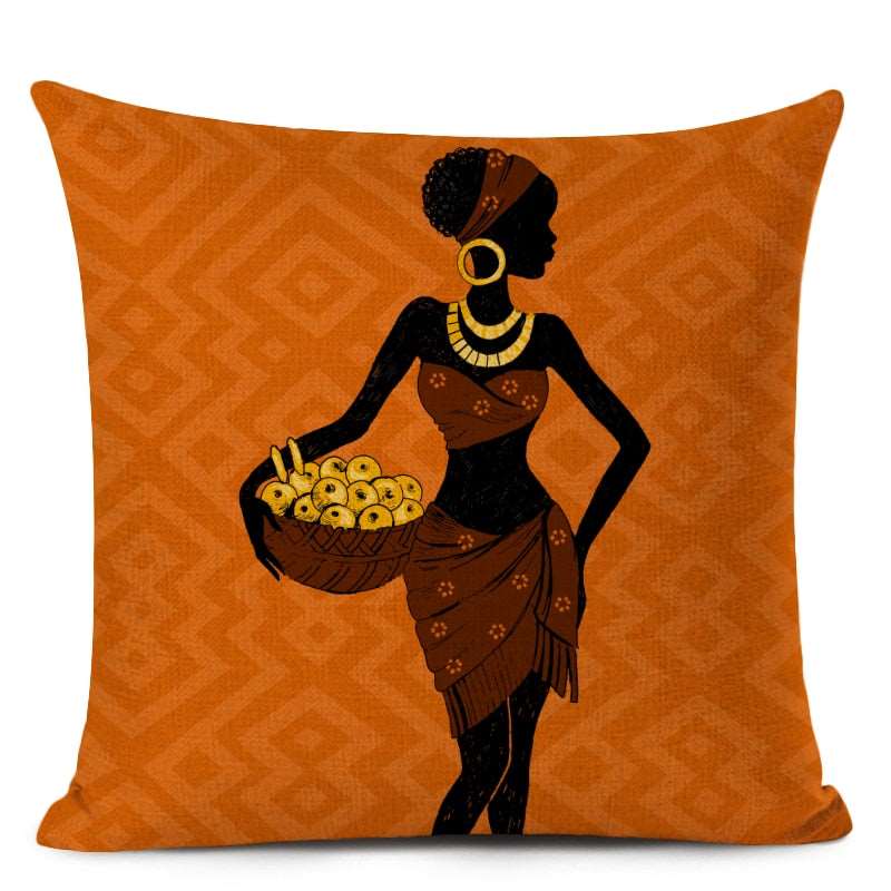 Decorative Cushion Case for Sofa and Home Décor featuring Ethnic Woman in Linen Color Cloth - Flexi Africa - Free Delivery