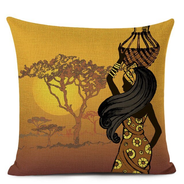 Decorative Cushion Case for Sofa and Home Décor featuring Ethnic Woman in Linen Color Cloth - Flexi Africa - Free Delivery