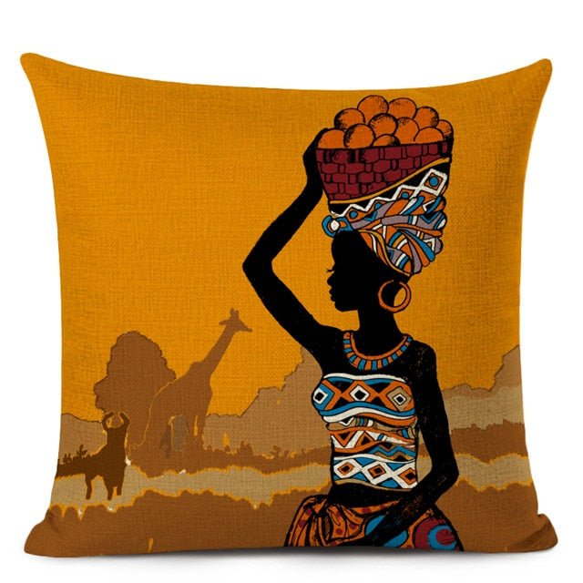 Decorative Cushion Case for Sofa and Home Décor featuring Ethnic Woman in Linen Color Cloth - Flexi Africa - Free Delivery