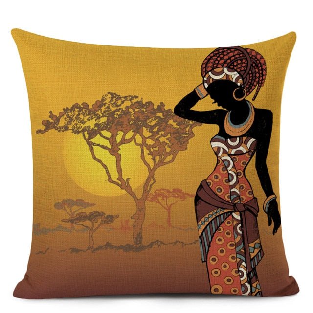 Decorative Cushion Case for Sofa and Home Décor featuring Ethnic Woman in Linen Color Cloth - Flexi Africa - Free Delivery