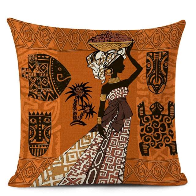 Decorative Cushion Case for Sofa and Home Décor featuring Ethnic Woman in Linen Color Cloth - Flexi Africa - Free Delivery