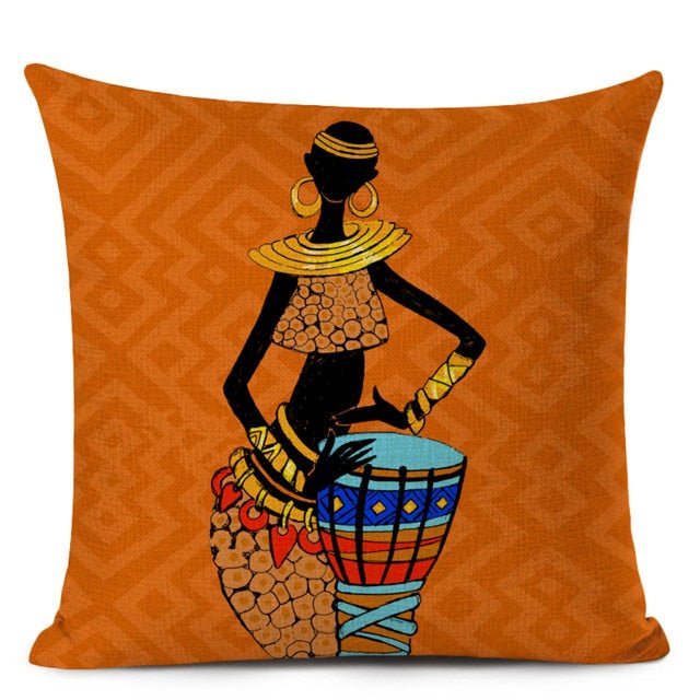 Decorative Cushion Case for Sofa and Home Décor featuring Ethnic Woman in Linen Color Cloth - Flexi Africa - Free Delivery