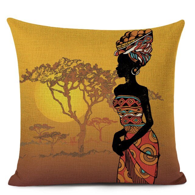 Decorative Cushion Case for Sofa and Home Décor featuring Ethnic Woman in Linen Color Cloth - Flexi Africa - Free Delivery