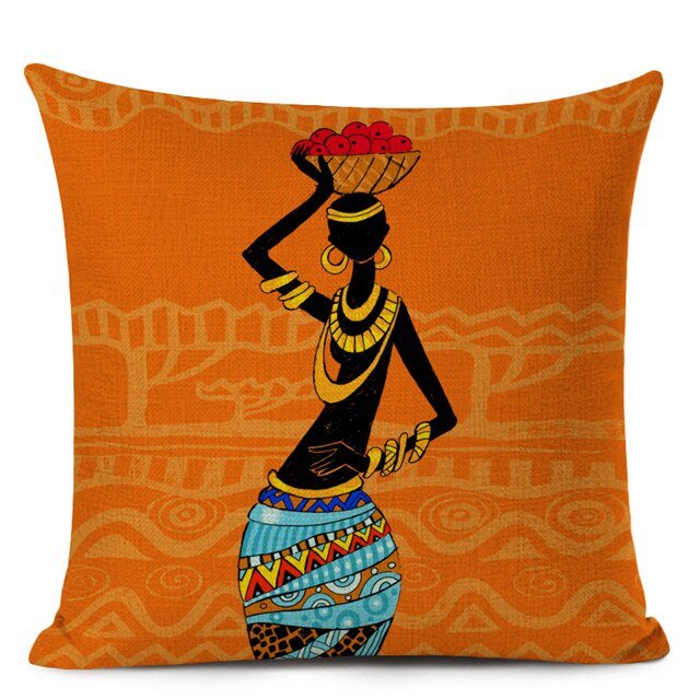 Decorative Cushion Case for Sofa and Home Décor featuring Ethnic Woman in Linen Color Cloth - Flexi Africa - Free Delivery