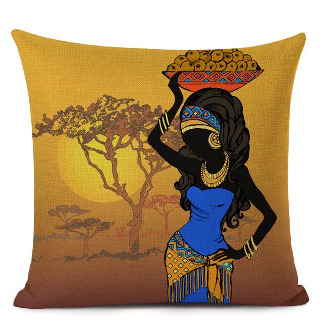 Decorative Cushion Case for Sofa and Home Décor featuring Ethnic Woman in Linen Color Cloth - Flexi Africa - Free Delivery