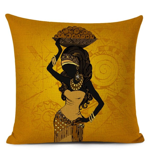 Decorative Cushion Case for Sofa and Home Décor featuring Ethnic Woman in Linen Color Cloth - Flexi Africa - Free Delivery