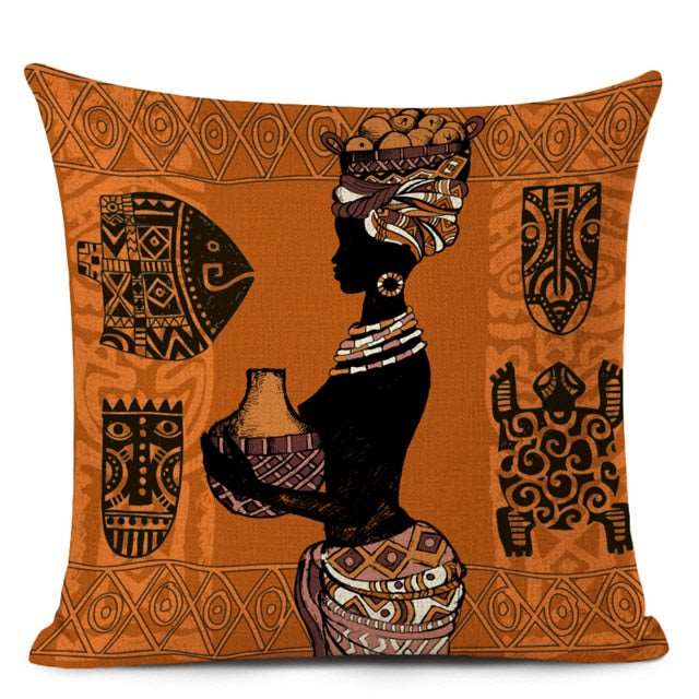 Decorative Cushion Case for Sofa and Home Décor featuring Ethnic Woman in Linen Color Cloth - Flexi Africa - Free Delivery