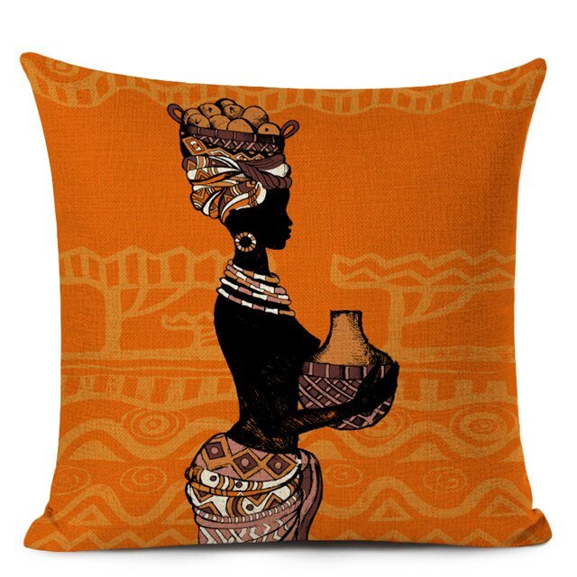 Decorative Cushion Case for Sofa and Home Décor featuring Ethnic Woman in Linen Color Cloth - Flexi Africa - Free Delivery