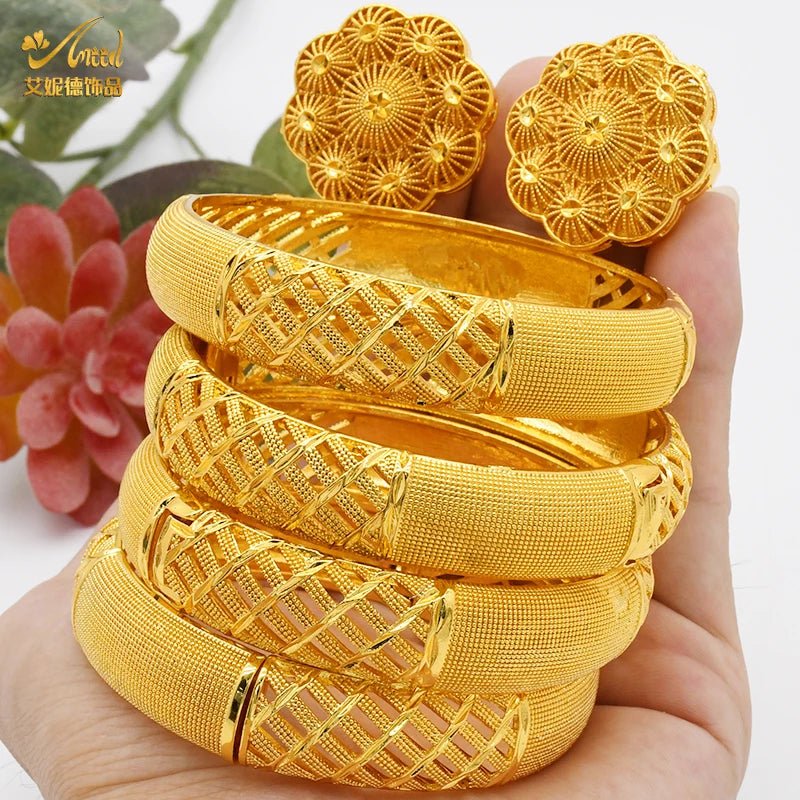Designer African Bracelet: 24K Gold-Colored Bangles for Women, Luxury Wedding Jewelry - Flexi Africa - Flexi Africa offers Free Delivery Worldwide - Vibrant African traditional clothing showcasing bold prints and intricate designs