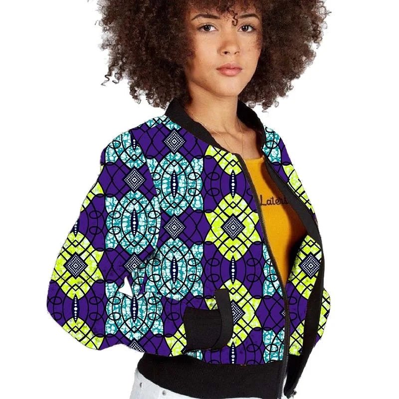 Elegant African-Inspired Women's Bomber Jacket: Colorful Statement Piece for Stylish Comfort - Flexi Africa FREE POST