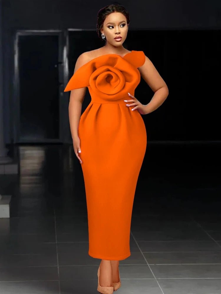 Elegant African Women’s Party Dress - Slim Bodycon One - Shoulder with Big Flower, Perfect for Events, Christmas, Birthdays, and Wedding Guests - Free Delivery Worldwide only at Flexi Africa