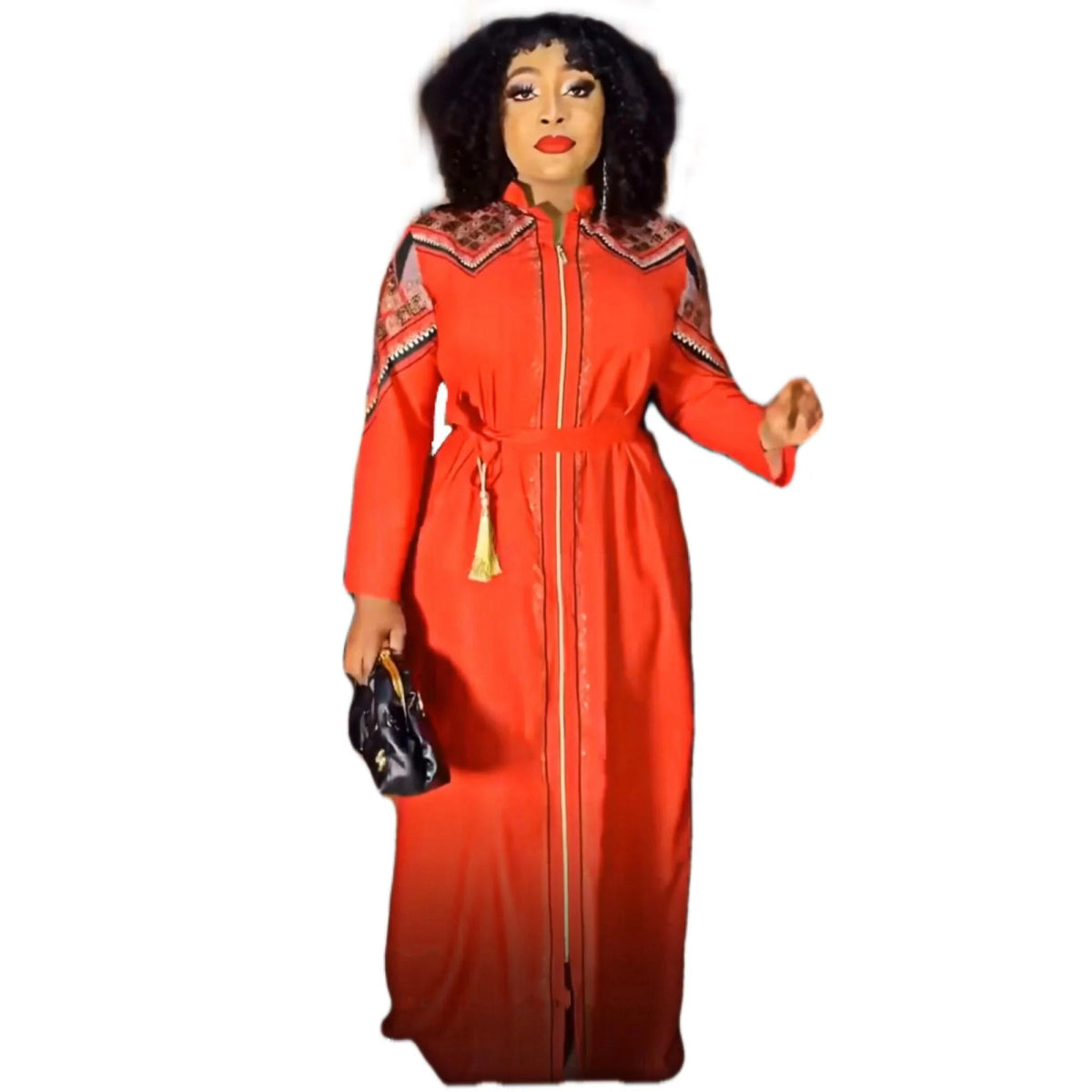 Elegant Allure: Sophisticated Chiffon Robe with Unique Diamond Print, Stylish Collar, and Decorative Tassel Zip Detail - Free Delivery Worldwide only at Flexi Africa