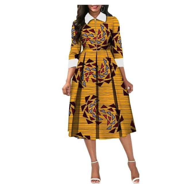 Elegant O Neck A-Line Pleated Dress for Women – Perfect for African Parties, Evening Events, Weddings - Flexi Africa - Flexi Africa offers Free Delivery Worldwide - Vibrant African traditional clothing showcasing bold prints and intricate designs