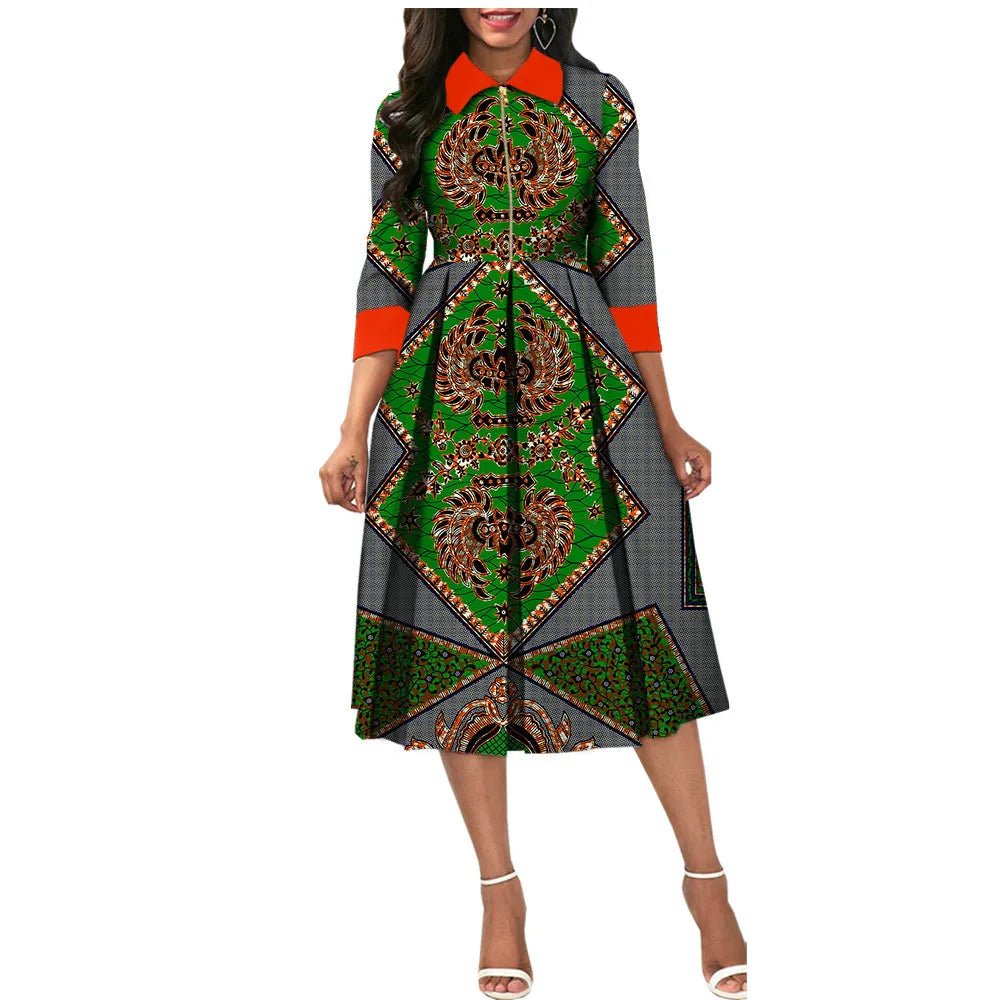 Elegant O Neck A-Line Pleated Dress for Women – Perfect for African Parties, Evening Events, Weddings - Flexi Africa - Flexi Africa offers Free Delivery Worldwide - Vibrant African traditional clothing showcasing bold prints and intricate designs