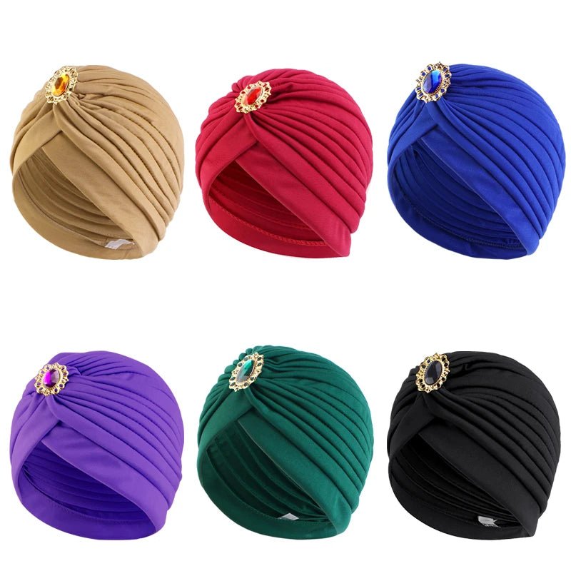 Elegant Women's Rhinestone Pleated Turban Hat - Free Delivery Worldwide only at Flexi Africa