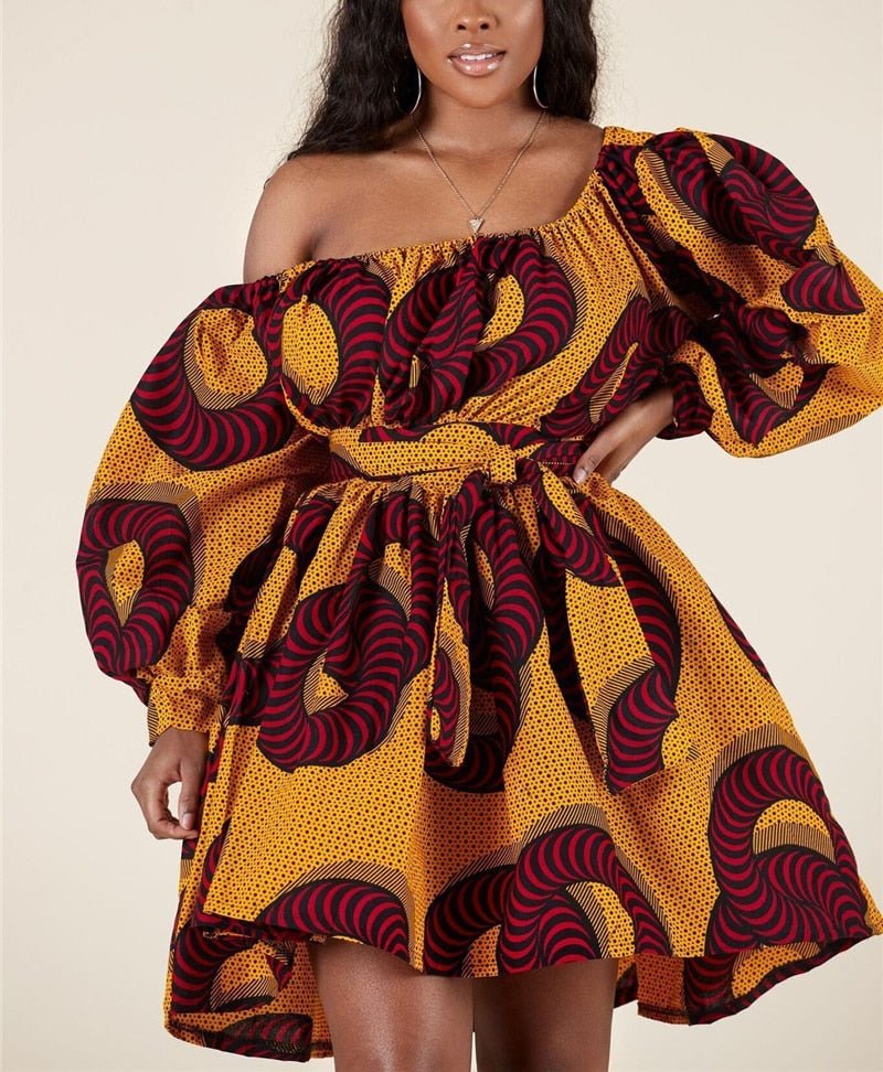 Exotic Allure: African Tribal Print Off-Shoulder Mini Dress - Unleash Your Inner Goddess - Flexi Africa - Free Delivery