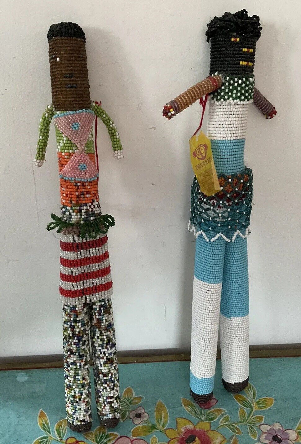 Fantastic Pair Of Hand Made South African Beaded Dolls With Tag - Flexi Africa - Flexi Africa offers Free Delivery Worldwide - Vibrant African traditional clothing showcasing bold prints and intricate designs