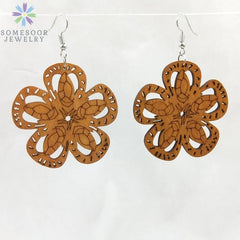 Fashion Laser-Cut Wooden African Map Drop Earrings: Traditional Ethnic Pendant Dangle Jewelry for Women - Flexi Africa