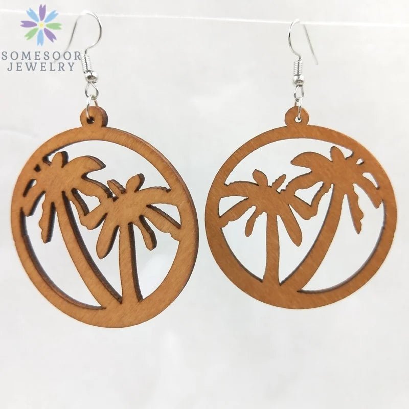 Fashion Laser-Cut Wooden African Map Drop Earrings: Traditional Ethnic Pendant Dangle Jewelry for Women - Flexi Africa