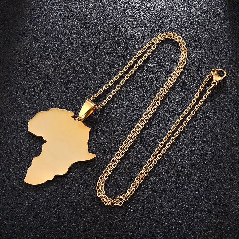 Fashion Selling African Map Pendant Necklaces Men Women Stainless Steel Gold Color Africa Map Jewelry Gift - Flexi Africa - Flexi Africa offers Free Delivery Worldwide - Vibrant African traditional clothing showcasing bold prints and intricate designs