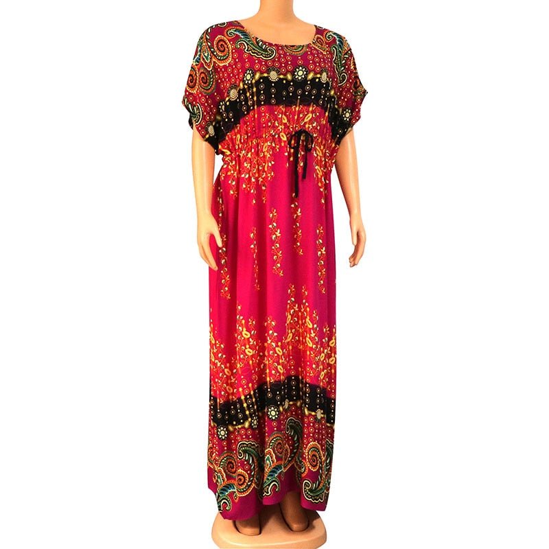 Floral Print African Dress for Women with Lace Detailing and Matching Scarf - 100% Cotton - Flexi Africa - Free Delivery