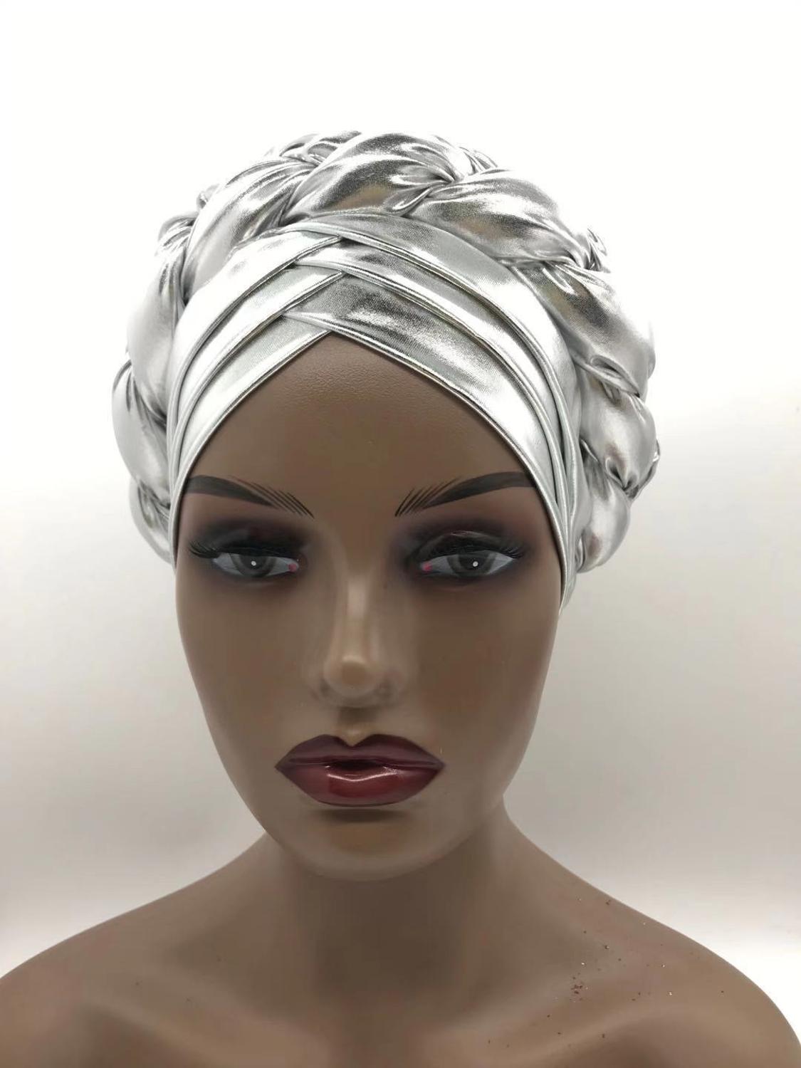 Forehead Braids Turban Cap Shimmering African Headtie, Head Wraps, Muslim Headscarf, and Bonnet Ready Hijab Hat - Flexi Africa - Flexi Africa offers Free Delivery Worldwide - Vibrant African traditional clothing showcasing bold prints and intricate designs