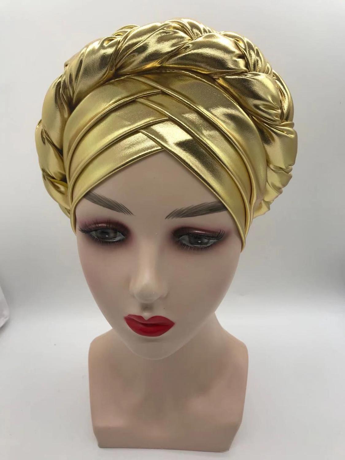 Forehead Braids Turban Cap Shimmering African Headtie, Head Wraps, Muslim Headscarf, and Bonnet Ready Hijab Hat - Flexi Africa - Flexi Africa offers Free Delivery Worldwide - Vibrant African traditional clothing showcasing bold prints and intricate designs