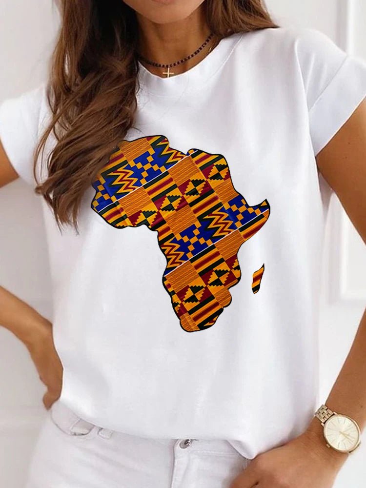 Fresh African Women's Casual Short Sleeve T-shirt: Loose-Fit O-neck White Tee - Flexi Africa - Flexi Africa offers Free Delivery Worldwide - Vibrant African traditional clothing showcasing bold prints and intricate designs