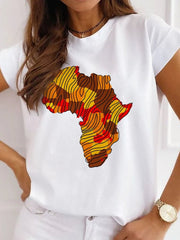 Fresh African Women's Casual Short Sleeve T-shirt: Loose-Fit O-neck White Tee - Flexi Africa - www.flexiafrica.com FREE POST