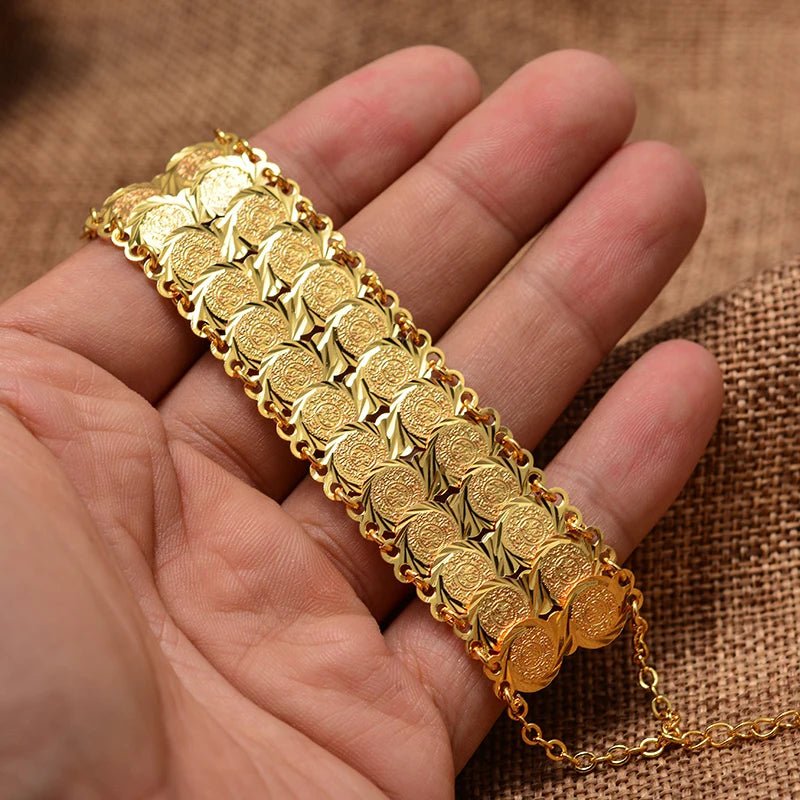 Gold Coin Bangles & Bracelets for Women and Men – African Jewelry Gifts - Free Delivery Worldwide only at Flexi Africa