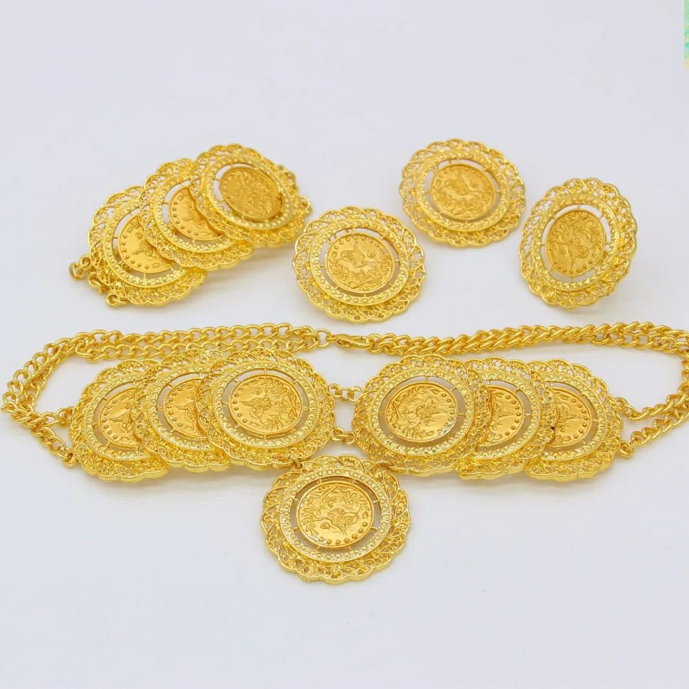 Gold Coin Jewelry Set – Necklace, Earrings, Ring & Bangle for African Party Gifts - Free Delivery Worldwide only at Flexi Africa