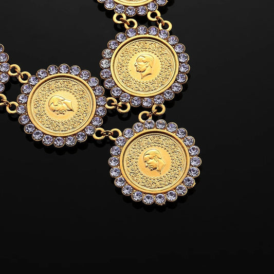 Gold Coin Necklace and Bracelet Jewelry Set for Women & Men – Middle Eastern African Inspired Gift - Free Delivery Worldwide only at Flexi Africa