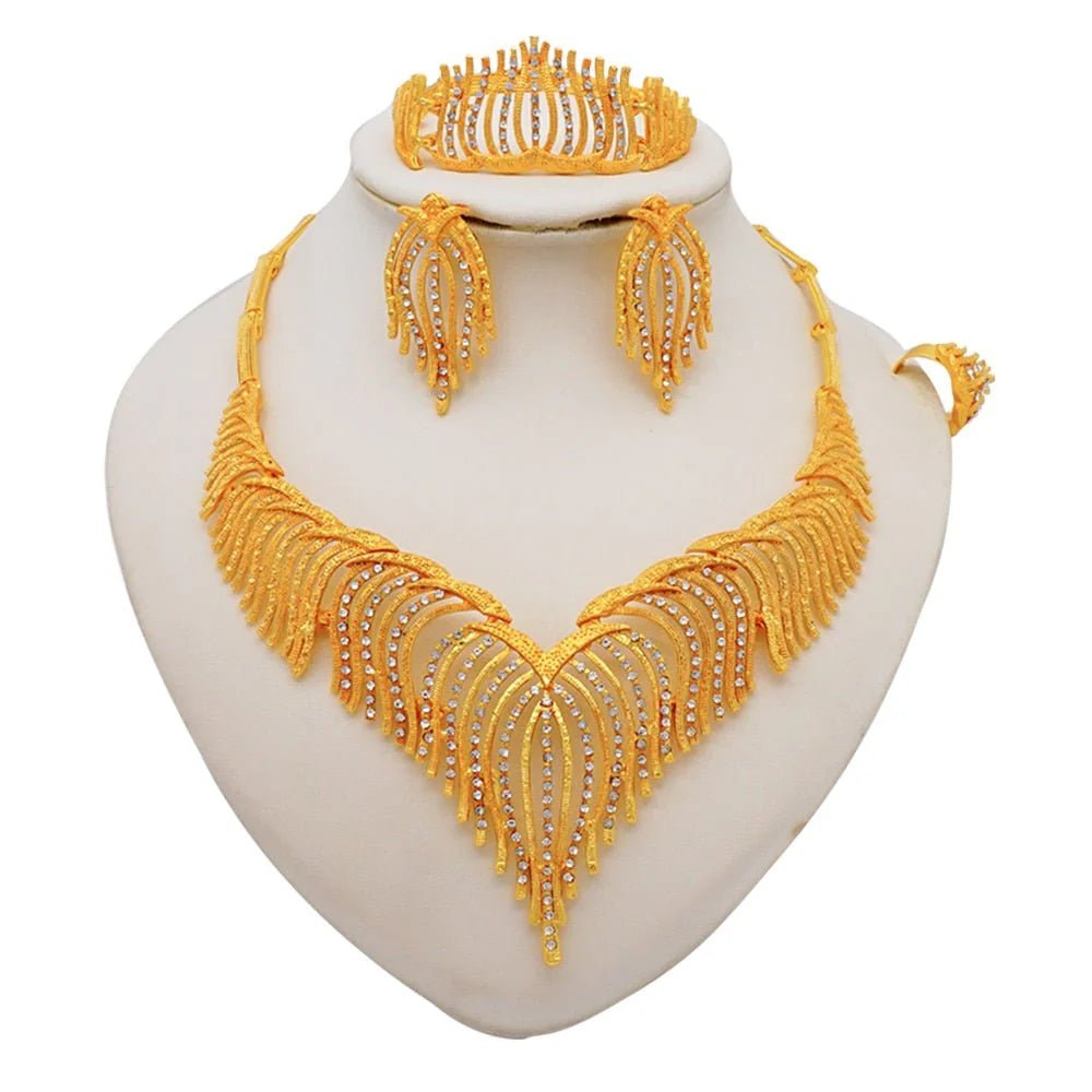 Gold Necklace Set for Women: Ideal for Nigerian African Weddings Complete with Earrings Rings - Free Delivery Worldwide only at Flexi Africa