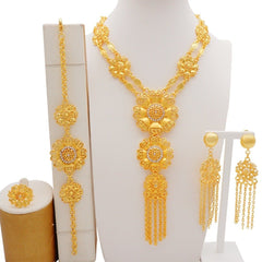 Gold Necklace Set for Women: Ideal for Nigerian African Weddings Complete with Earrings Rings - Flexi Africa