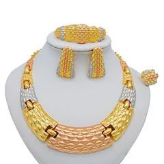 Gold Necklace Set for Women: Ideal for Nigerian African Weddings Complete with Earrings Rings - Flexi Africa