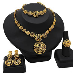 Gold-Plated Jewelry Set: Exquisite 24K Gold-Colored Necklace and Earrings for African Bridal Wear at Nigerian Wedding