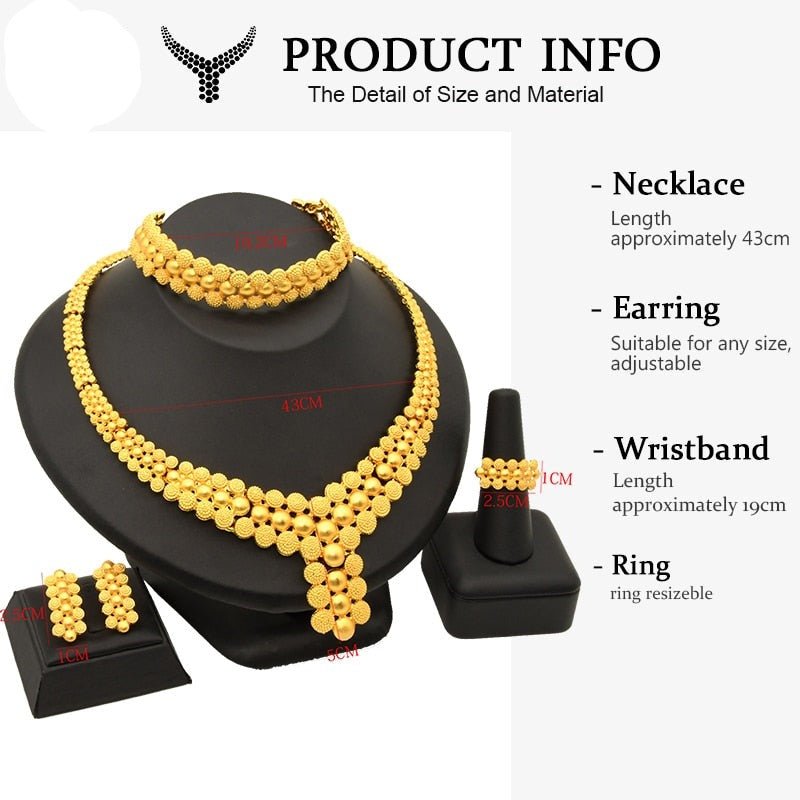 Gold Plated Wedding Jewelry Set - Complete African Chokers Necklace, Earrings, and Rings Fashion Bridal Jewellery Set - Flexi Africa - Flexi Africa offers Free Delivery Worldwide - Vibrant African traditional clothing showcasing bold prints and intricate designs