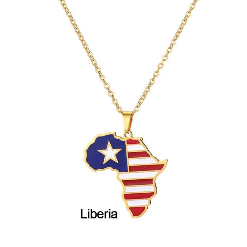 Gold Stainless Steel Africa Map Flag Pendant Necklace African Countries - Flexi Africa - Flexi Africa offers Free Delivery Worldwide - Vibrant African traditional clothing showcasing bold prints and intricate designs