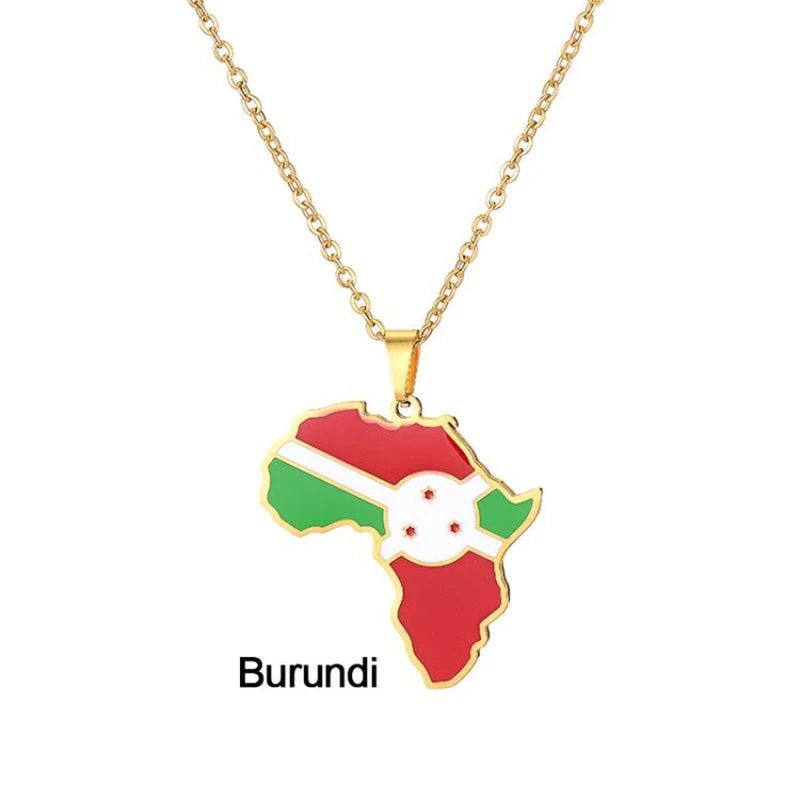 Gold Stainless Steel Africa Map Flag Pendant Necklace African Countries - Flexi Africa - Free Delivery www.flexiafrica.com