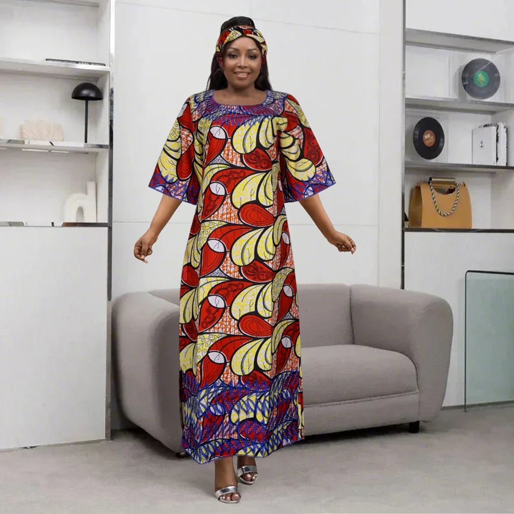 H&D New African Dresses For Women Embroidery Bazin Floral Boho Dresses Ankara Rich Long Robes Tradition Party Wedding Ramadan - Free Delivery Worldwide only at Flexi Africa