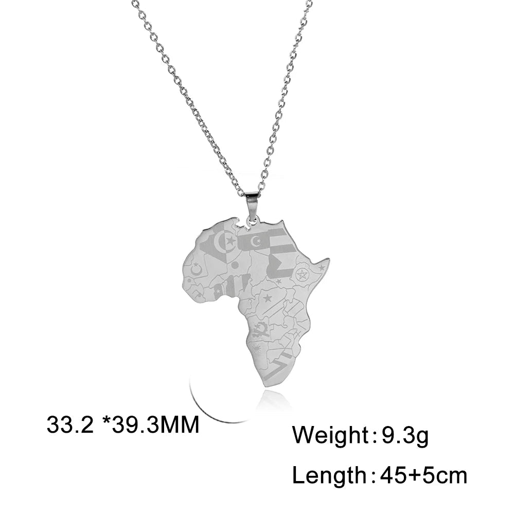 Hip-hop Inspired Africa Map Pendant Necklaces: Stylish Stainless Steel Jewelry - Flexi Africa - Flexi Africa offers Free Delivery Worldwide - Vibrant African traditional clothing showcasing bold prints and intricate designs