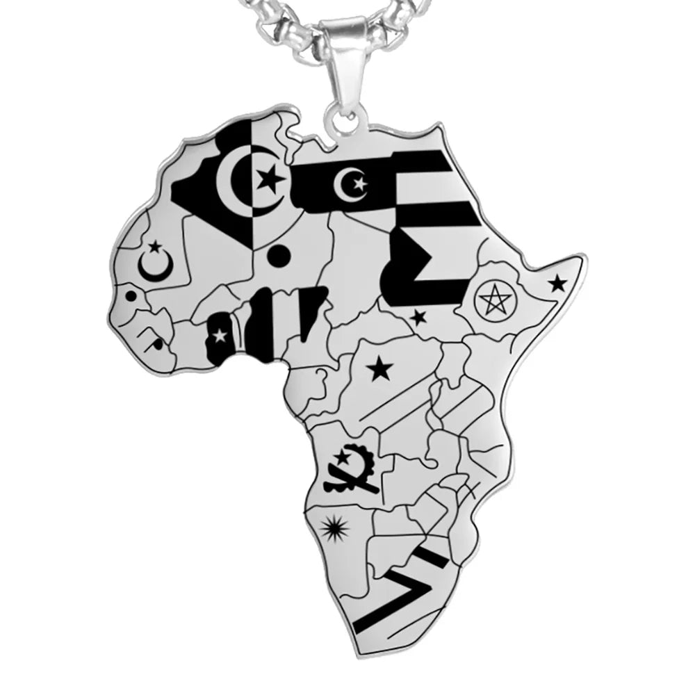 Hip-hop Inspired Africa Map Pendant Necklaces: Stylish Stainless Steel Jewelry - Flexi Africa - Flexi Africa offers Free Delivery Worldwide - Vibrant African traditional clothing showcasing bold prints and intricate designs