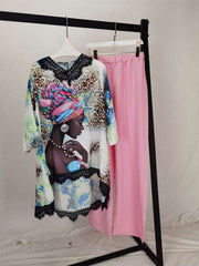 Lace Neck Set - Dress and Pants - Flexi Africa - Free Delivery Worldwide only at www.flexiafrica.com