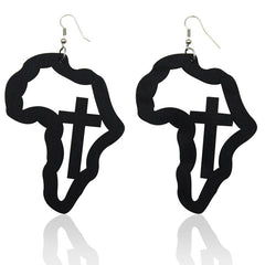 Laser Engraved Afro Wooden Drop Earrings African Motherland Map Ethnic Tribal Pattern Handmade Jewelry - Flexi Africa