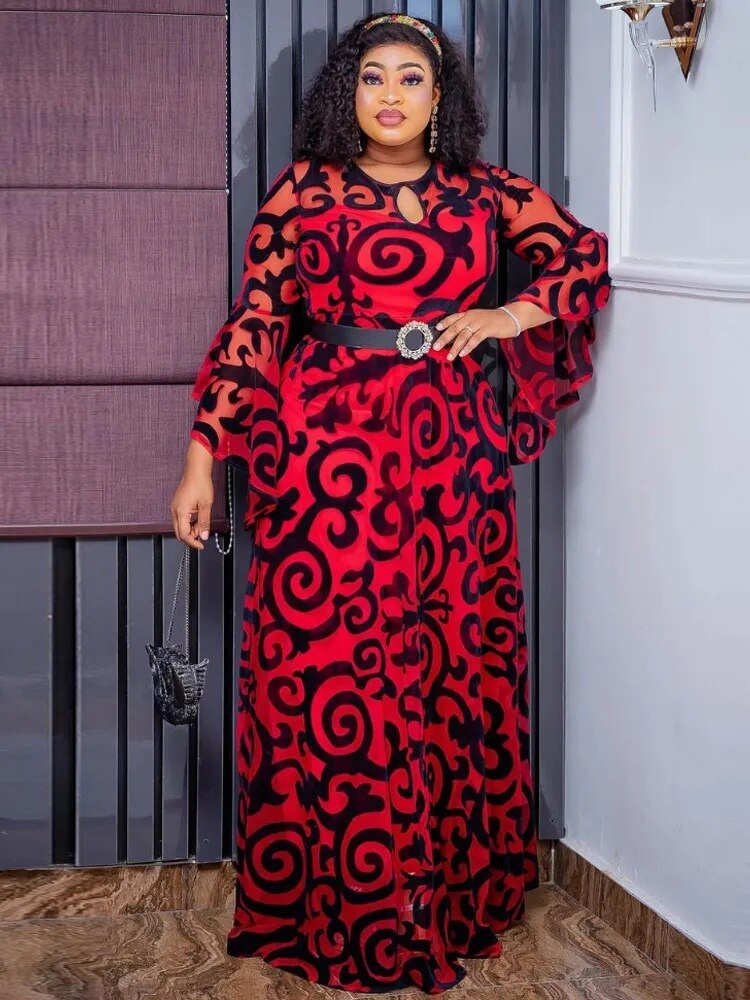 Long Sleeve Chiffon Dresses For Women African Dashiki Print Robe - Flexi Africa - Flexi Africa offers Free Delivery Worldwide - Vibrant African traditional clothing showcasing bold prints and intricate designs