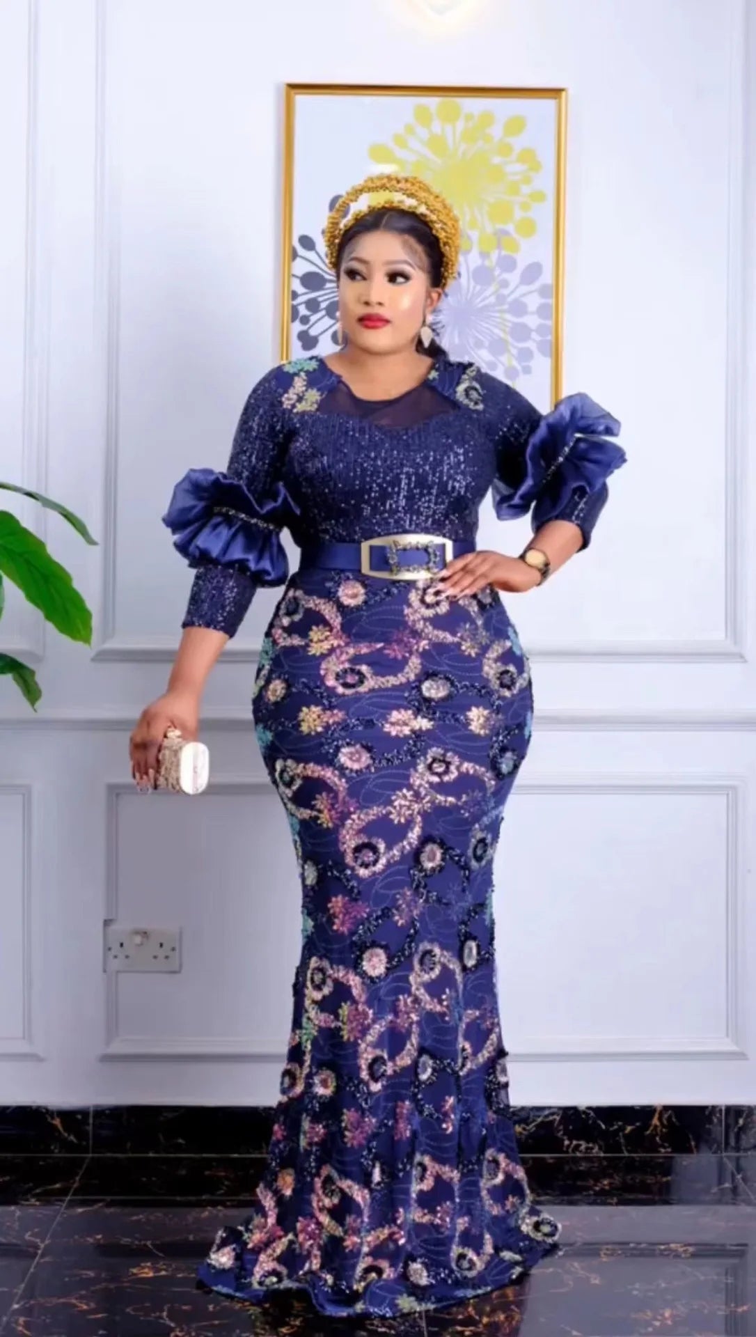 Luxurious Sequin Mermaid Gown: Plus Size African Women's Evening Dress for Wedding Parties - Flexi Africa - Flexi Africa offers Free Delivery Worldwide - Vibrant African traditional clothing showcasing bold prints and intricate designs