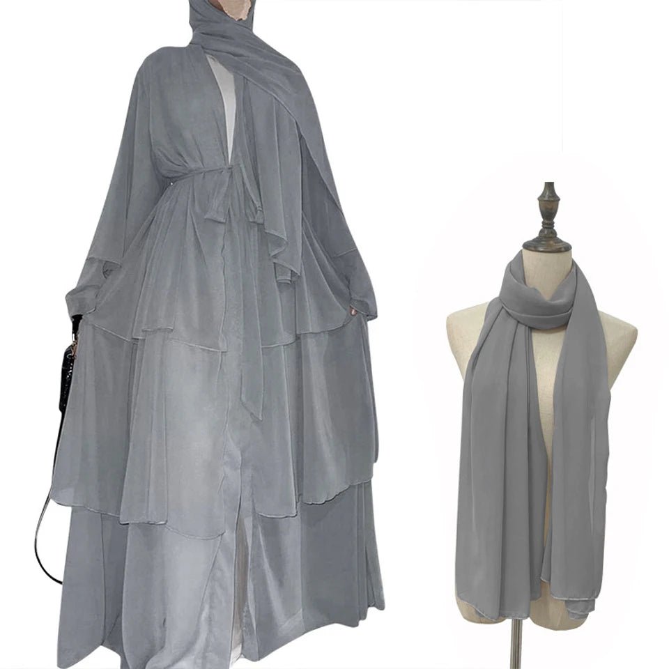 Luxury Chiffon Open Abaya Layered Kaftan for Women – Elegant Robe and Fashionable Caftan Dress - Free Delivery Worldwide only at Flexi Africa