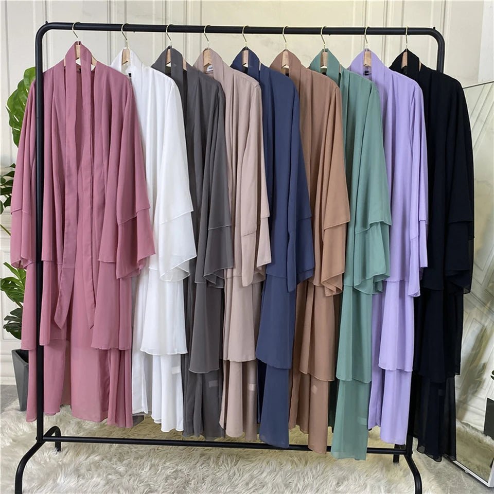 Luxury Chiffon Open Abaya Layered Kaftan for Women – Elegant Robe and Fashionable Caftan Dress - Free Delivery Worldwide only at Flexi Africa